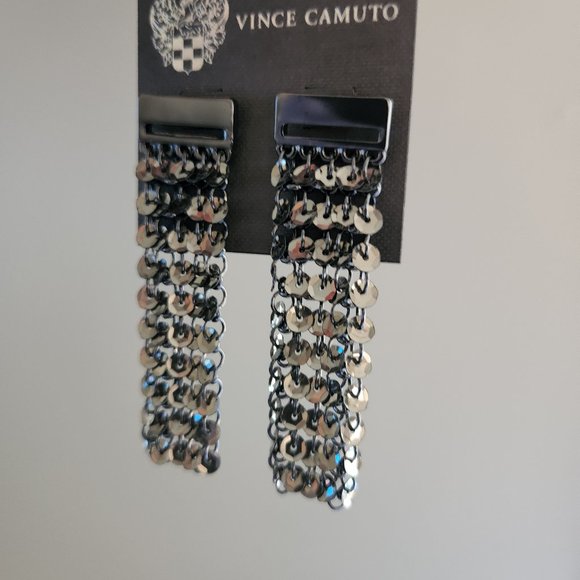 NWT Vince Camuto Sequin Earrings Hematite Black Dangle 3" Long - Picture 1 of 12